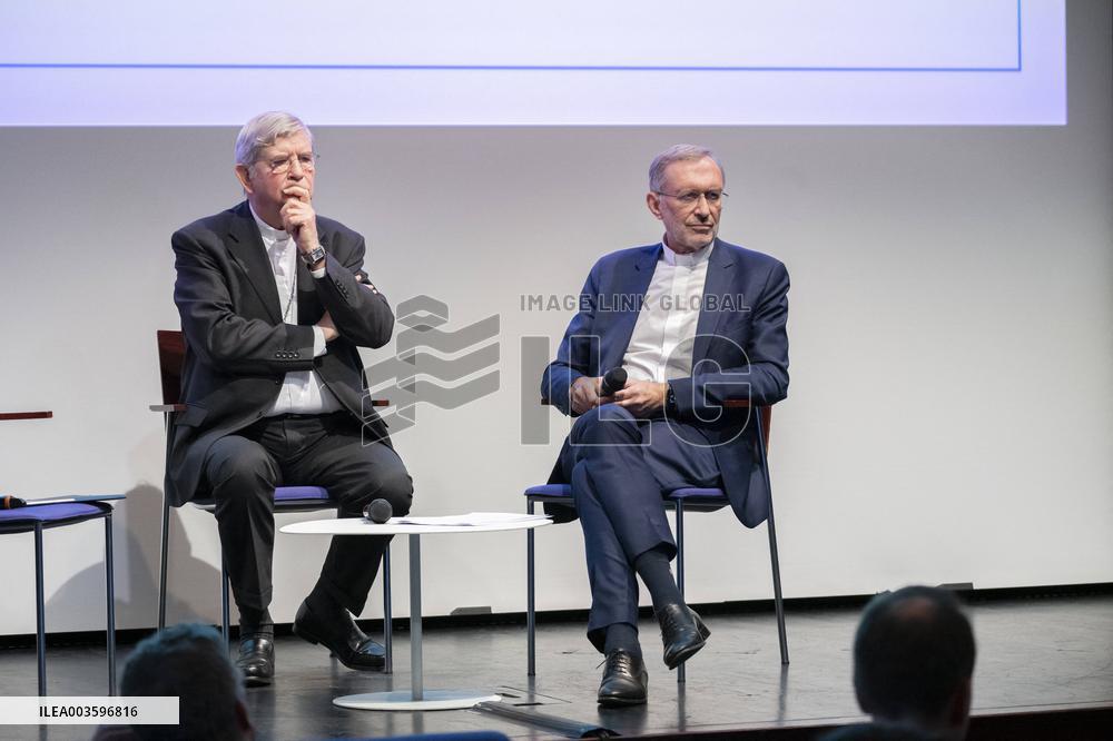 Press Conference Ahead Of Notre-Dame Cathedral Reopening - Paris