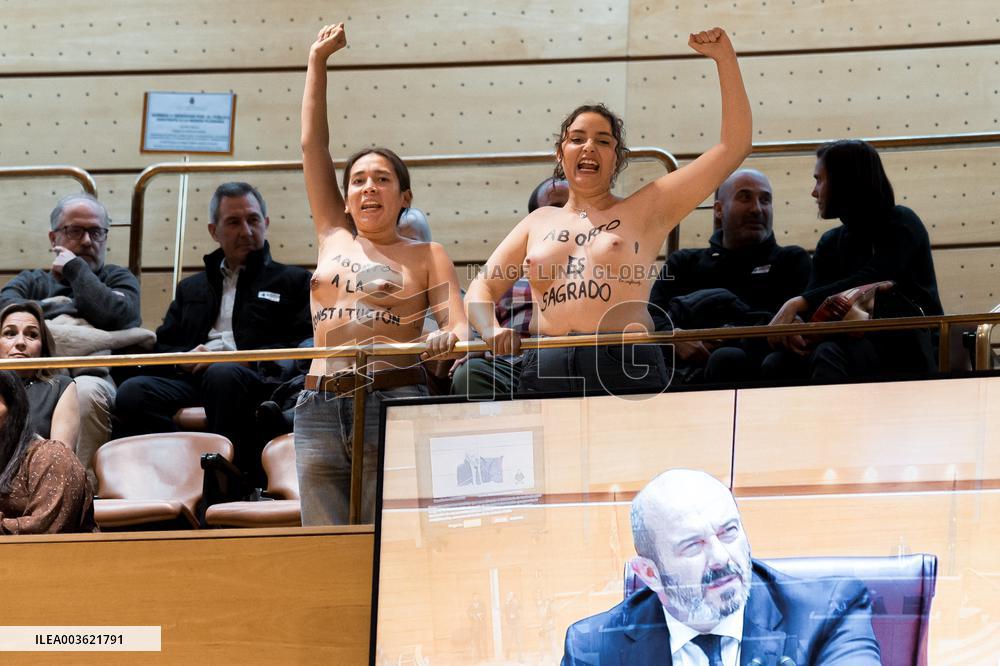 FEMEN Protests In The Senate - Madrid