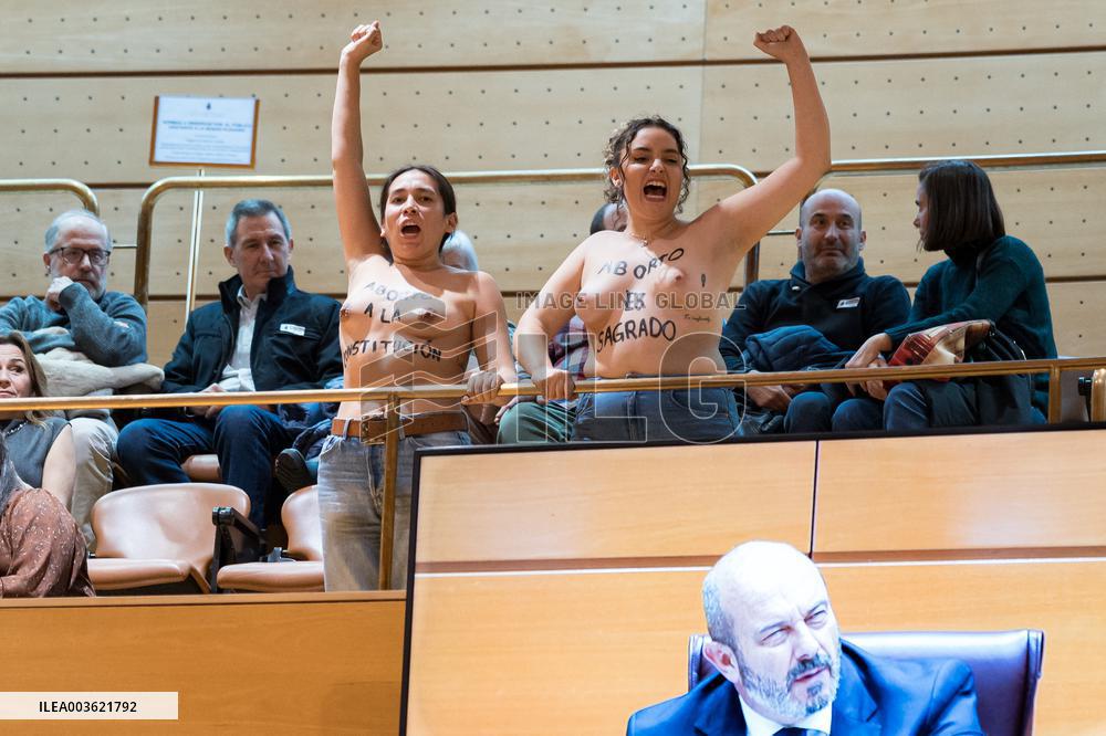 FEMEN Protests In The Senate - Madrid