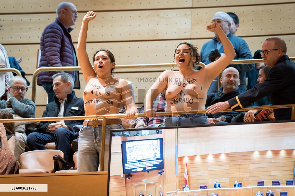 FEMEN Protests In The Senate - Madrid