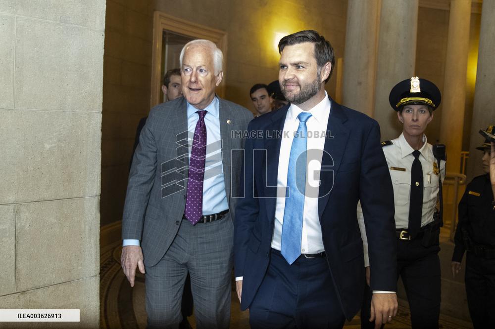Senators Walk Past Reporters In Capitol - Washington