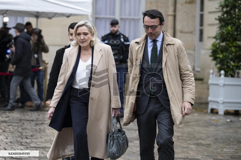 Marine Le Pen Leaves A Meeting With PM Barnier - Paris