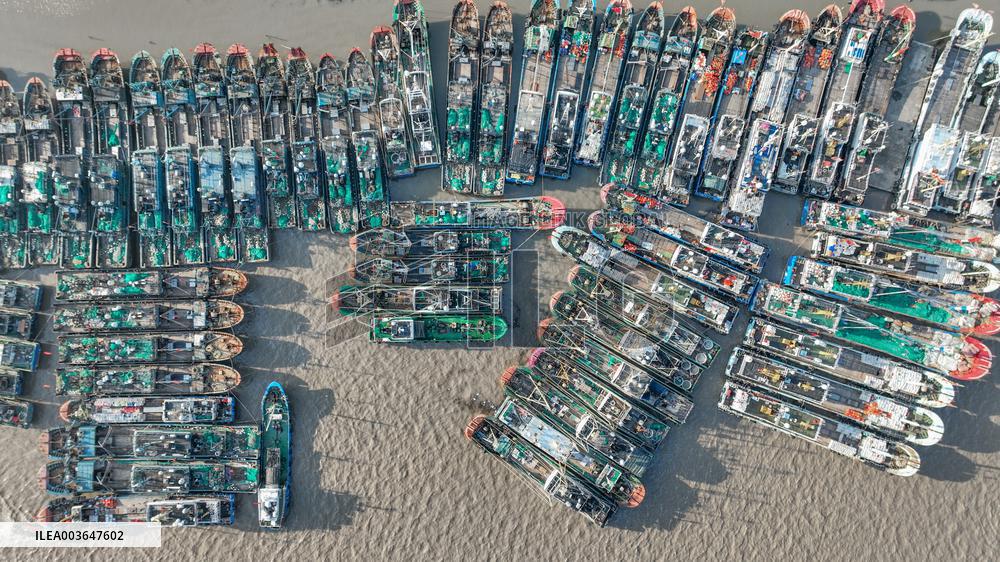 Fishing Boats Parked Port to Avoid Cold Wave