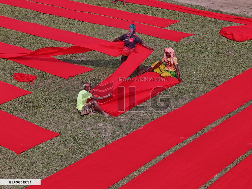 Drying Red Fabric - Bangladesh