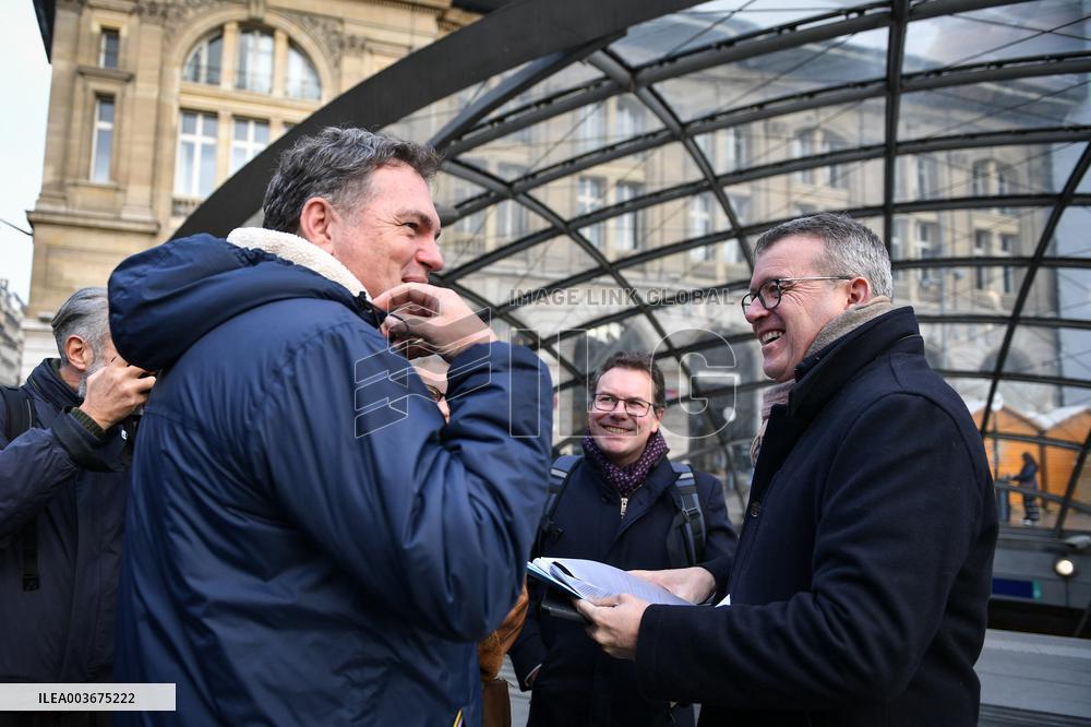 French Deputy Minister for Transports Francois Durovray visits Saint Lazare rail station in Paris FA