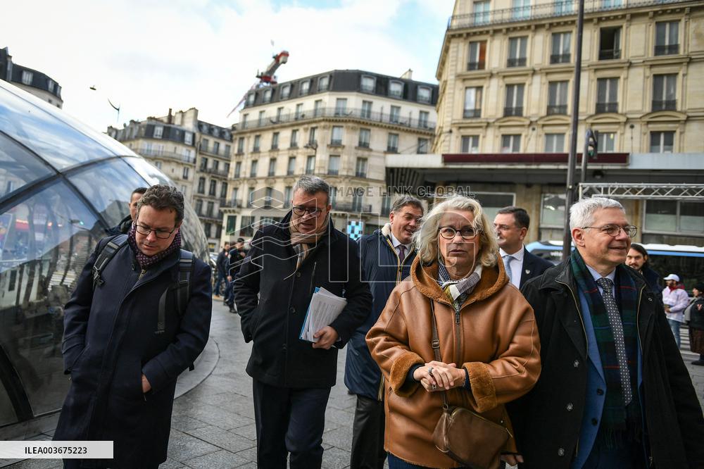 French Deputy Minister for Transports Francois Durovray visits Saint Lazare rail station in Paris FA