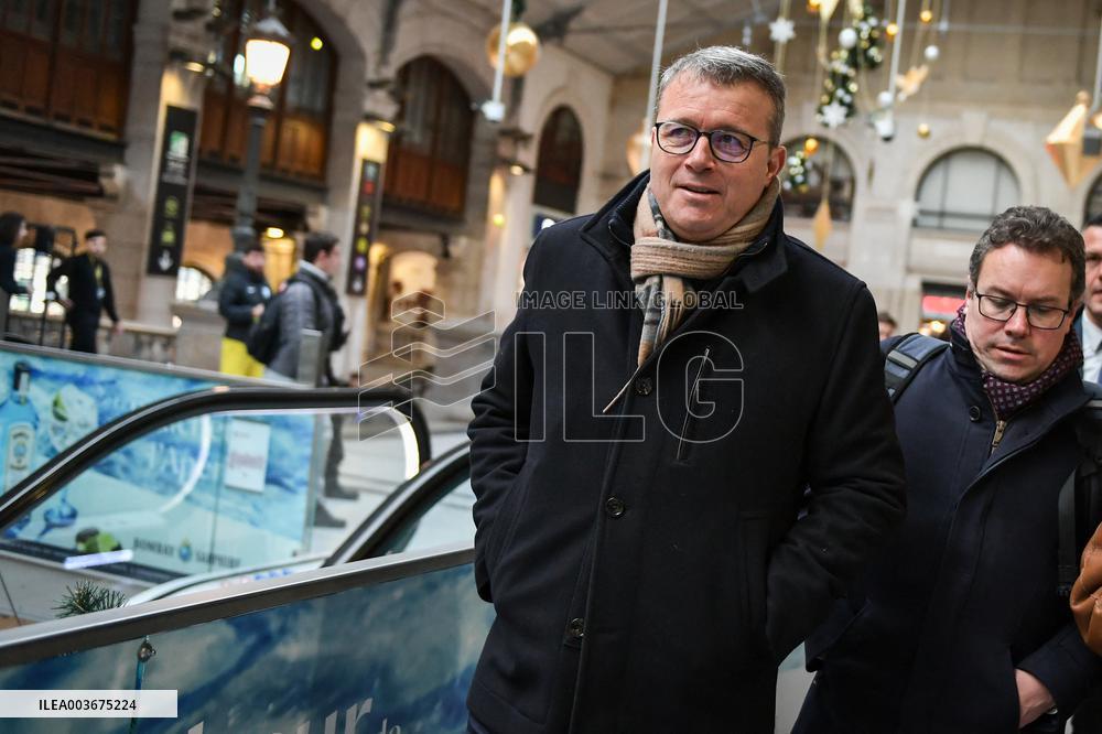 French Deputy Minister for Transports Francois Durovray visits Saint Lazare rail station in Paris FA