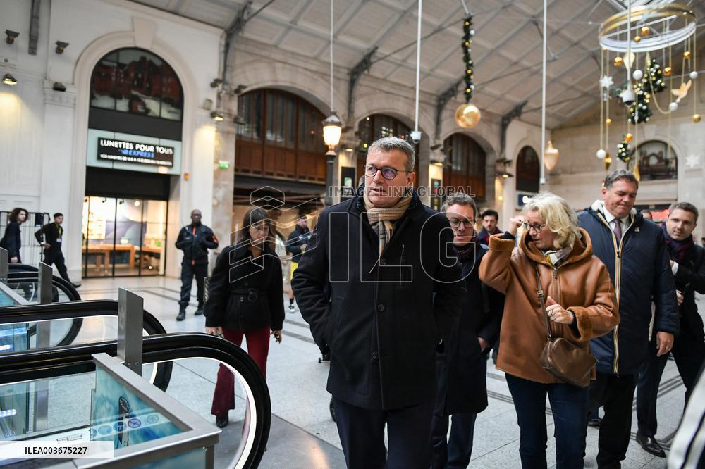French Deputy Minister for Transports Francois Durovray visits Saint Lazare rail station in Paris FA