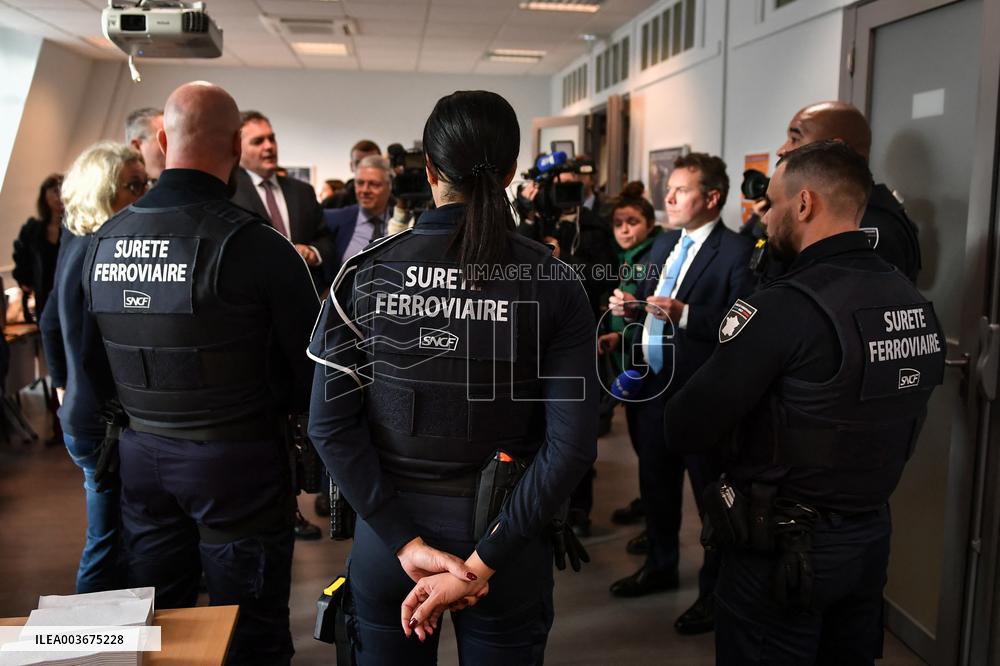 French Deputy Minister for Transports Francois Durovray visits Saint Lazare rail station in Paris FA