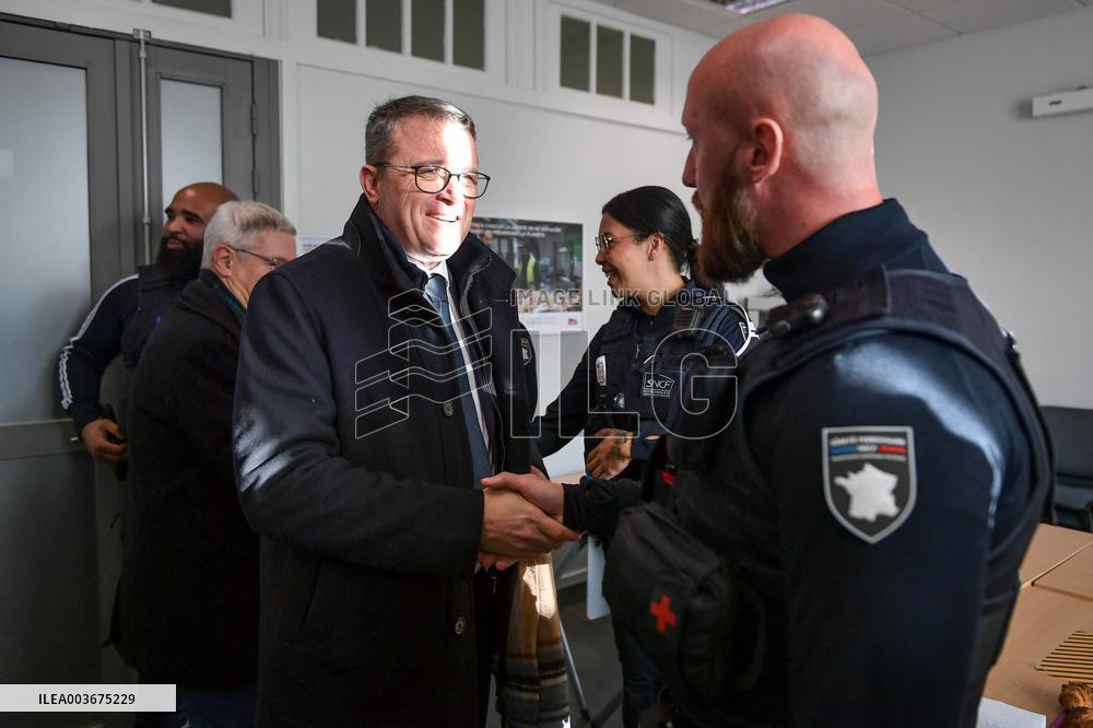 French Deputy Minister for Transports Francois Durovray visits Saint Lazare rail station in Paris FA