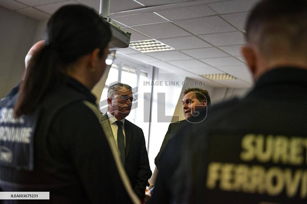 French Deputy Minister for Transports Francois Durovray visits Saint Lazare rail station in Paris FA