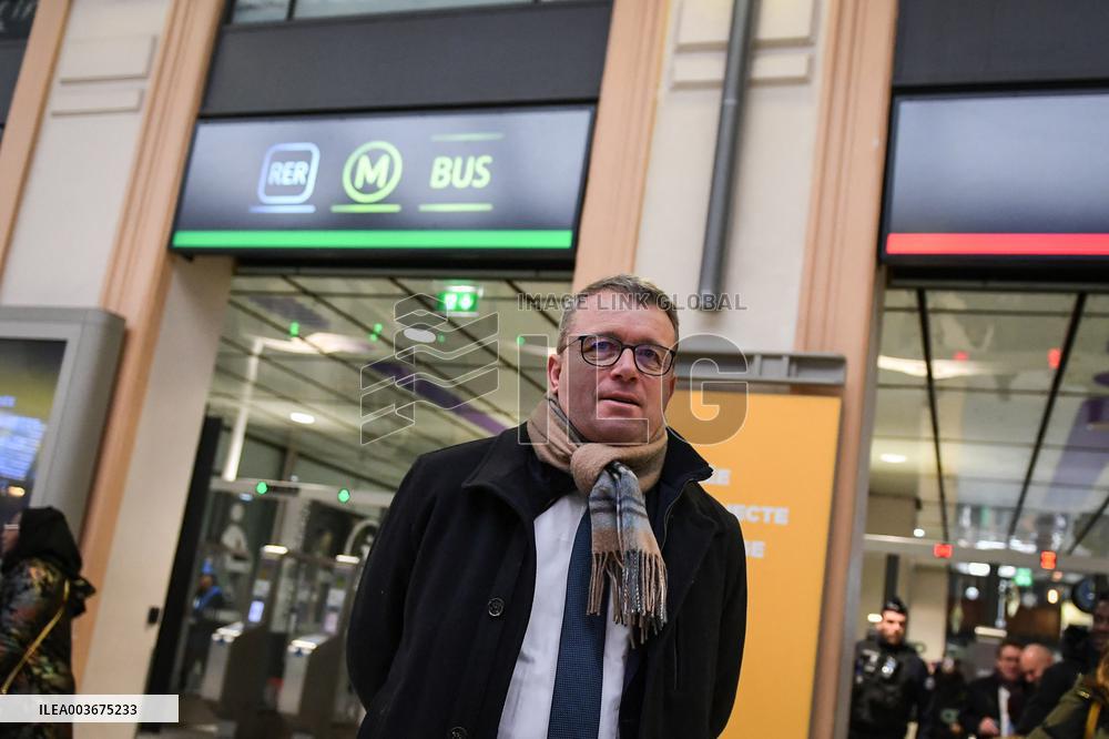 French Deputy Minister for Transports Francois Durovray visits Saint Lazare rail station in Paris FA