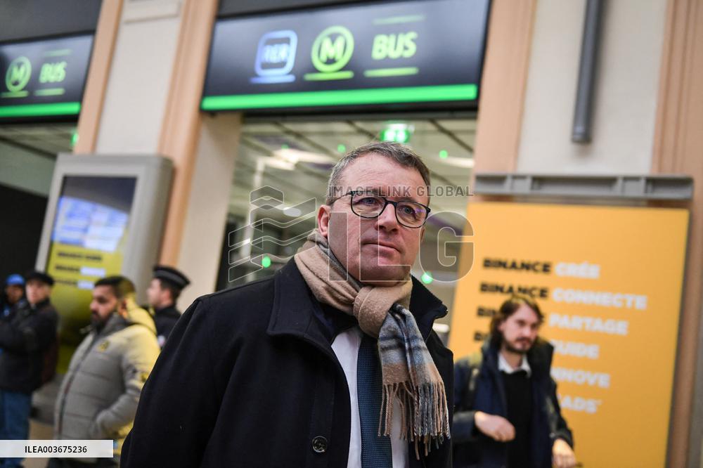French Deputy Minister for Transports Francois Durovray visits Saint Lazare rail station in Paris FA