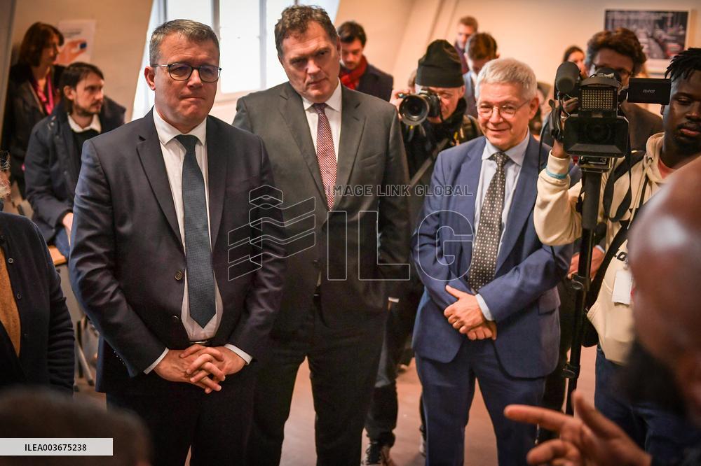 French Deputy Minister for Transports Francois Durovray visits Saint Lazare rail station in Paris FA