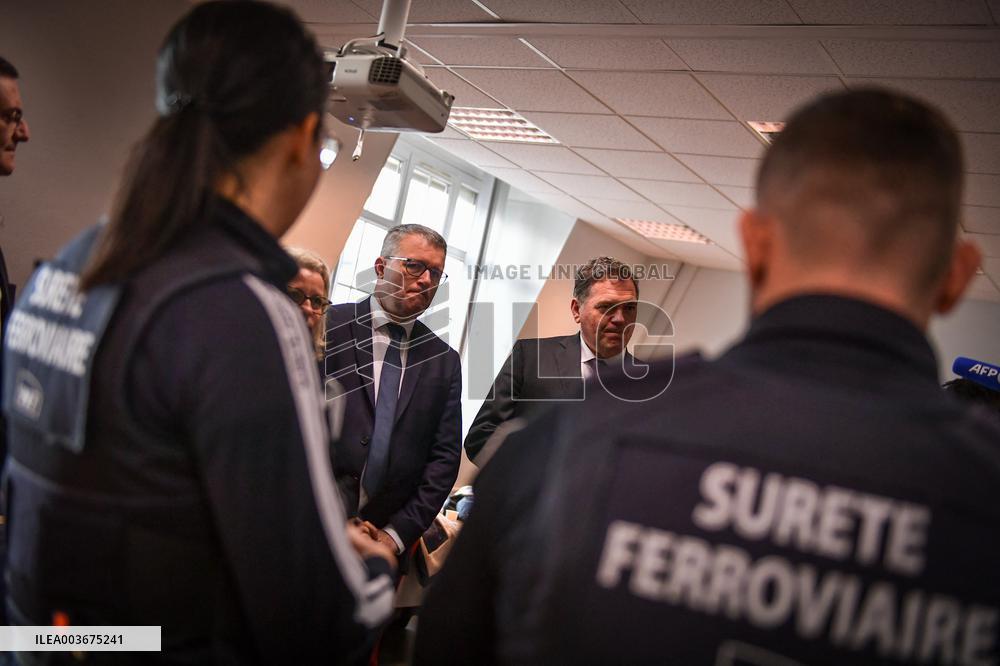 French Deputy Minister for Transports Francois Durovray visits Saint Lazare rail station in Paris FA