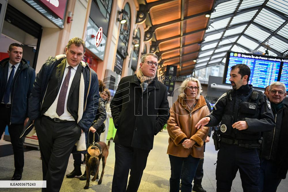 French Deputy Minister for Transports Francois Durovray visits Saint Lazare rail station in Paris FA