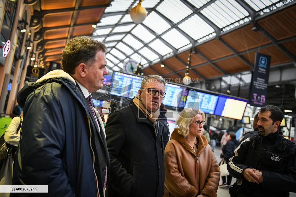 French Deputy Minister for Transports Francois Durovray visits Saint Lazare rail station in Paris FA