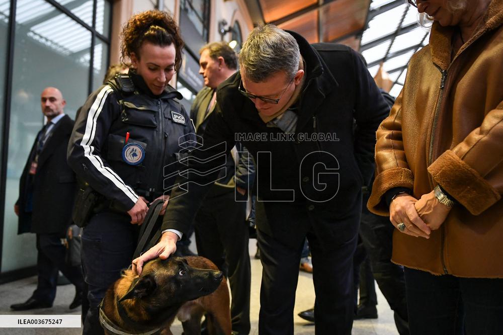 French Deputy Minister for Transports Francois Durovray visits Saint Lazare rail station in Paris FA