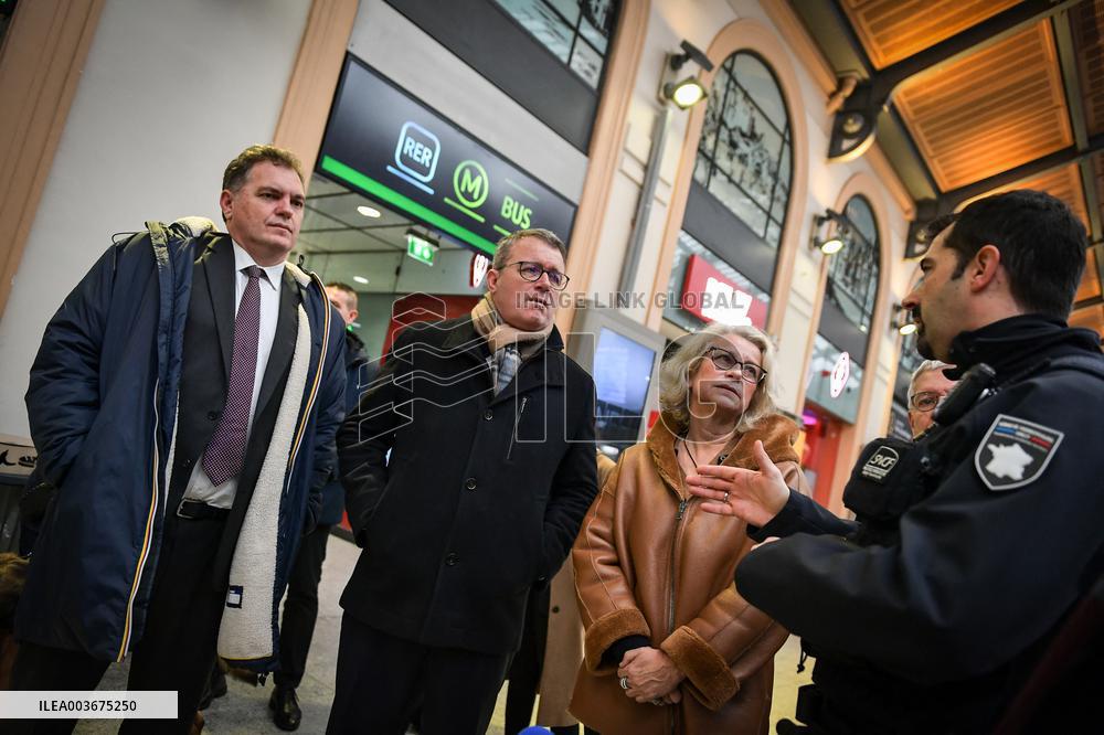 French Deputy Minister for Transports Francois Durovray visits Saint Lazare rail station in Paris FA