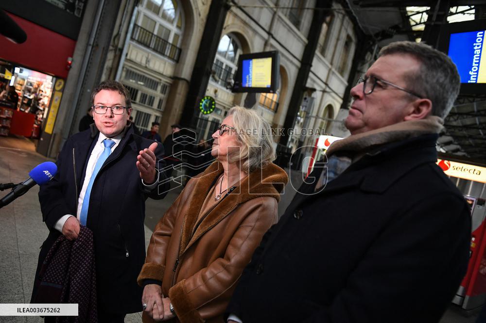French Deputy Minister for Transports Francois Durovray visits Saint Lazare rail station in Paris FA