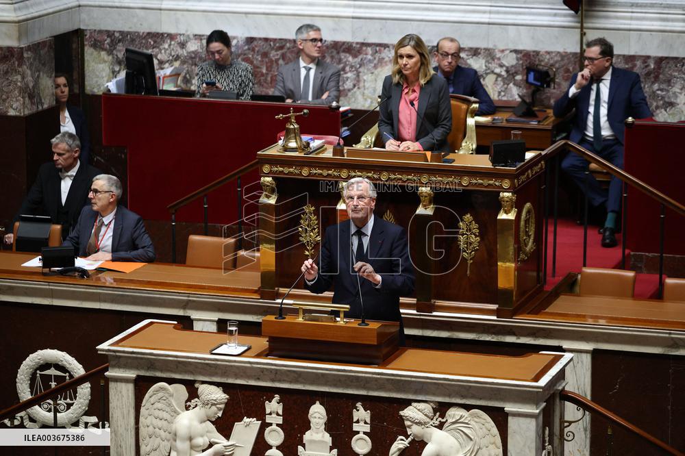 Pm Barnier Invokes 49.3 During The Vote On The 2025 Social Security Bill In Paris