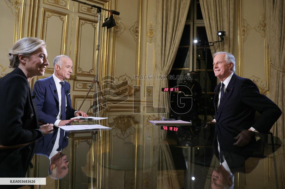 PM Barnier At Televised Interview - Paris