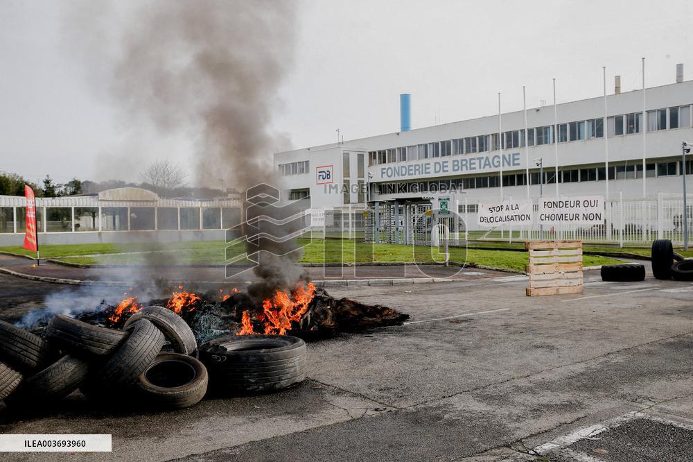 Protest At Fonderie De Bretagne - France