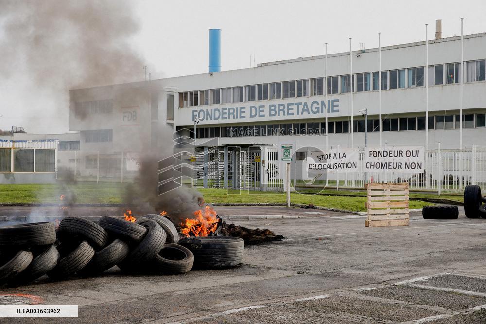 Protest At Fonderie De Bretagne - France