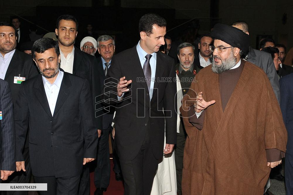 Bashar Al Assad Receives Ahmadinejad and Hezbollah Leader Nasrallah - Damascus