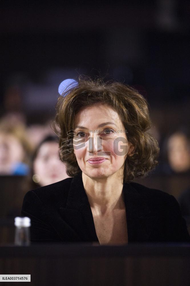Elisabeth Badinter Attends Tribute To Robert Badinter At UNESCO - Paris