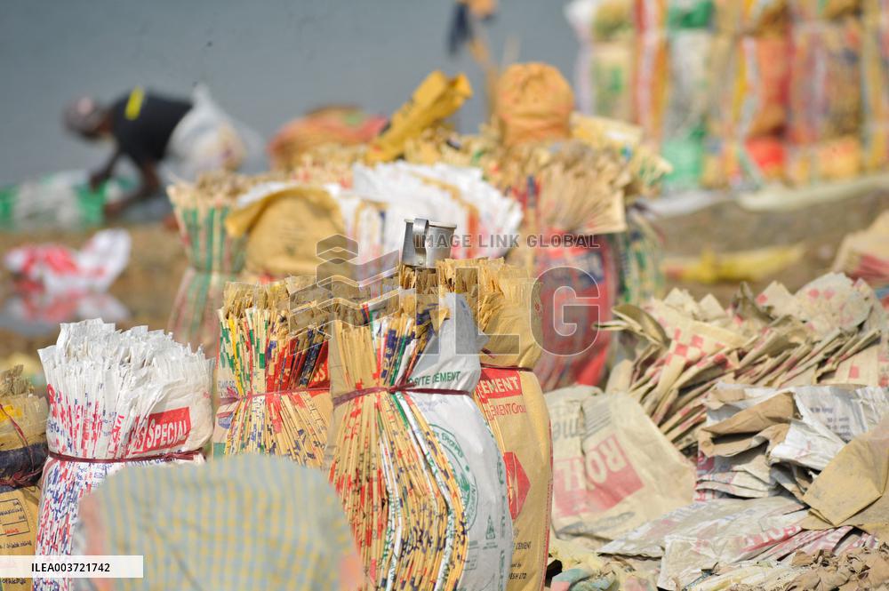 Cement Bags Washed In The Heavy Polluted Surma River - Bangladesh