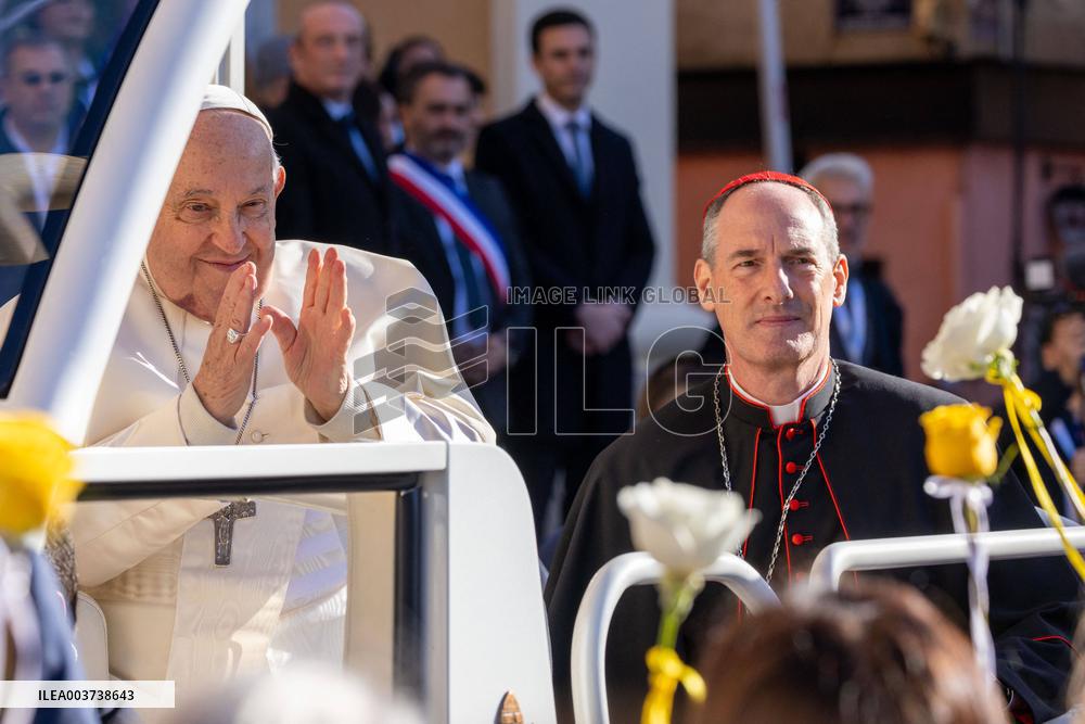 Pope Francis arrives at the Santa Maria Assunta Cathedral - Ajaccio