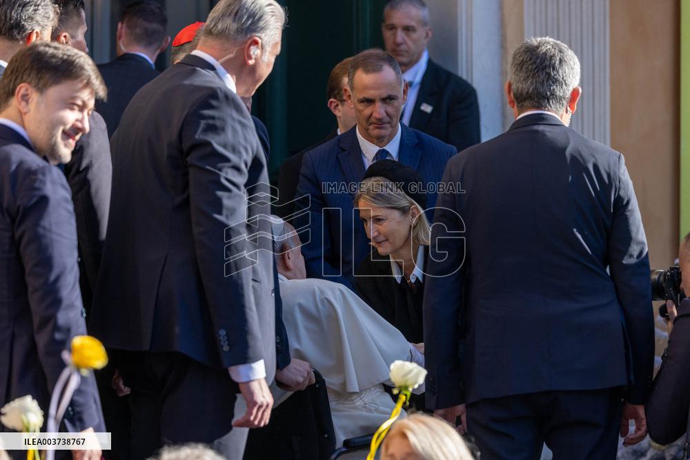 Pope Francis arrives at the Santa Maria Assunta Cathedral - Ajaccio