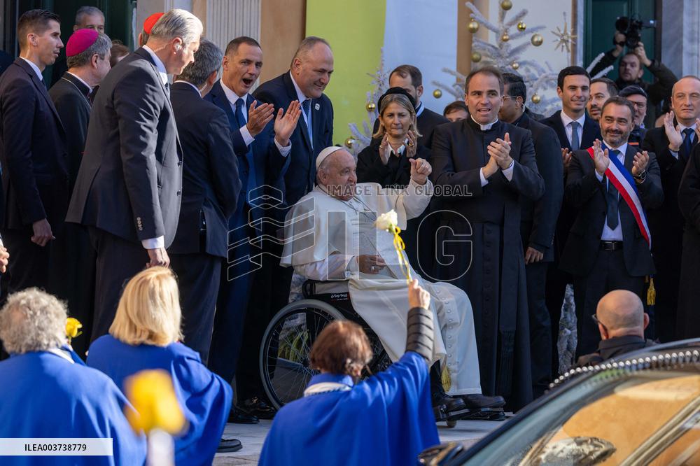 Pope Francis arrives at the Santa Maria Assunta Cathedral - Ajaccio
