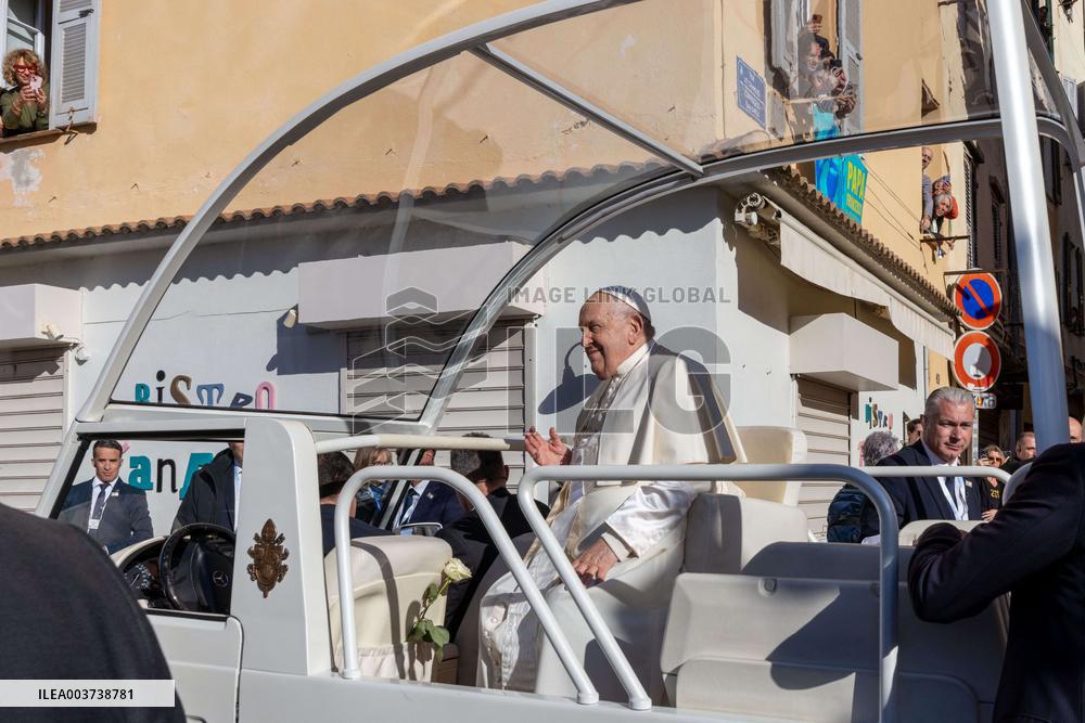Pope Francis arrives at the Santa Maria Assunta Cathedral - Ajaccio
