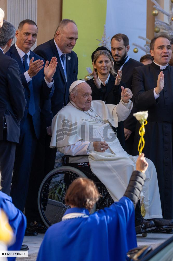Pope Francis arrives at the Santa Maria Assunta Cathedral - Ajaccio