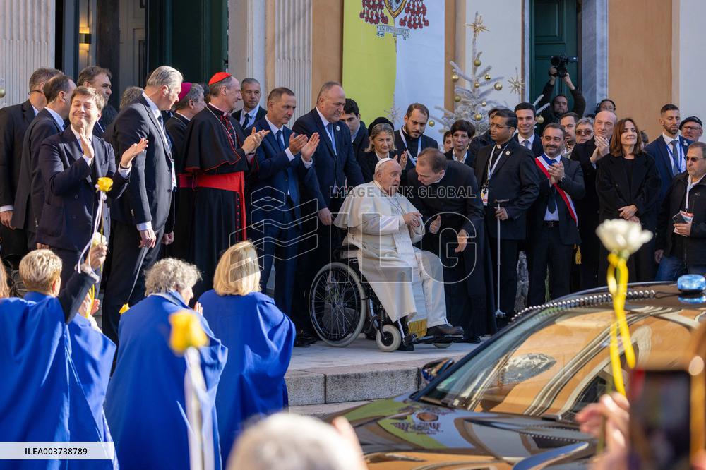 Pope Francis arrives at the Santa Maria Assunta Cathedral - Ajaccio