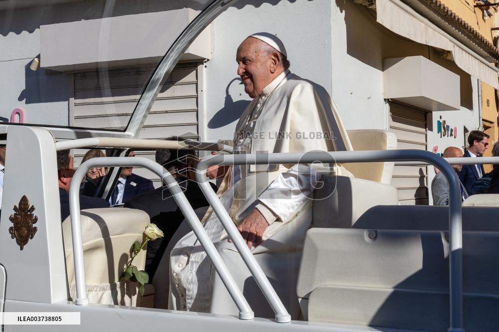 Pope Francis arrives at the Santa Maria Assunta Cathedral - Ajaccio