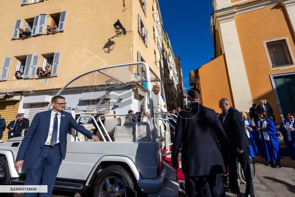 Pope Francis arrives at the Santa Maria Assunta Cathedral - Ajaccio