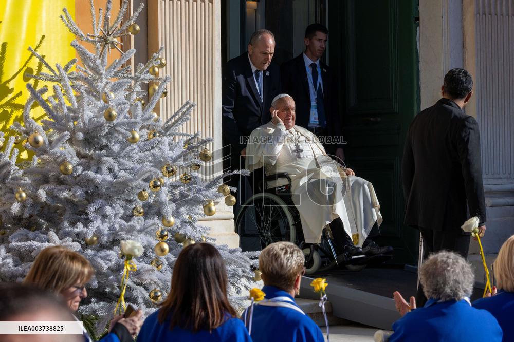 Pope Francis arrives at the Santa Maria Assunta Cathedral - Ajaccio