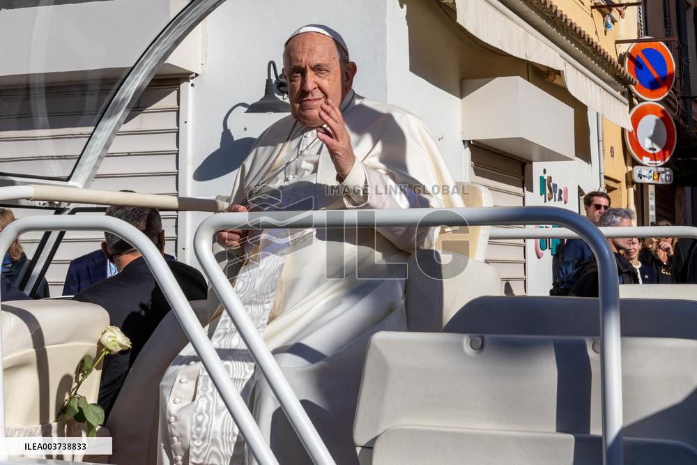 Pope Francis arrives at the Santa Maria Assunta Cathedral - Ajaccio