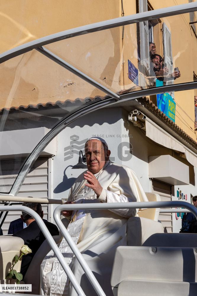 Pope Francis arrives at the Santa Maria Assunta Cathedral - Ajaccio