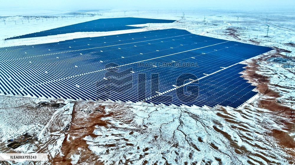 Wind Turbine Cluster in The Desert in Zhangye