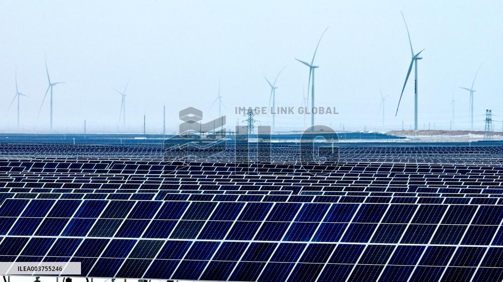 Wind Turbine Cluster in The Desert in Zhangye