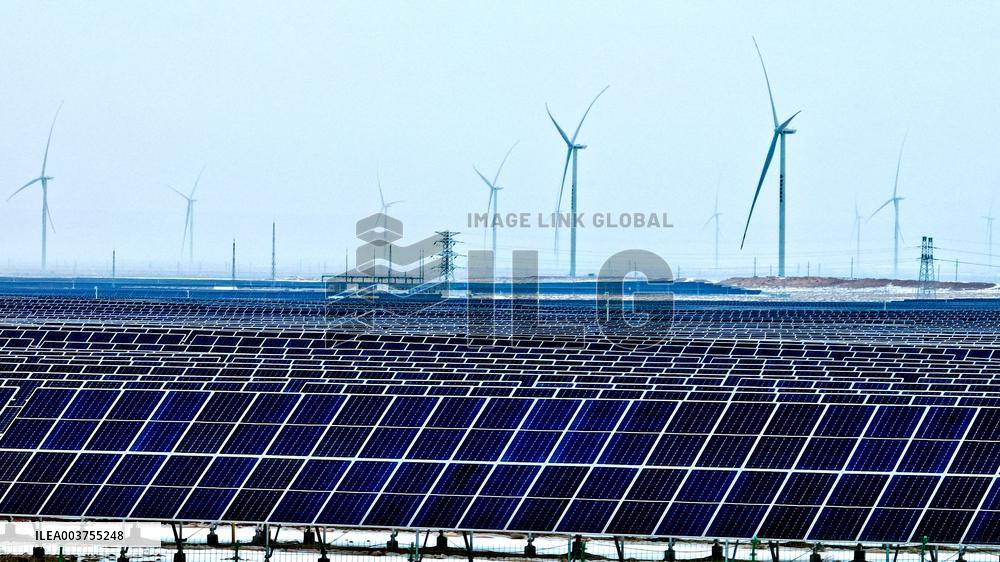Wind Turbine Cluster in The Desert in Zhangye