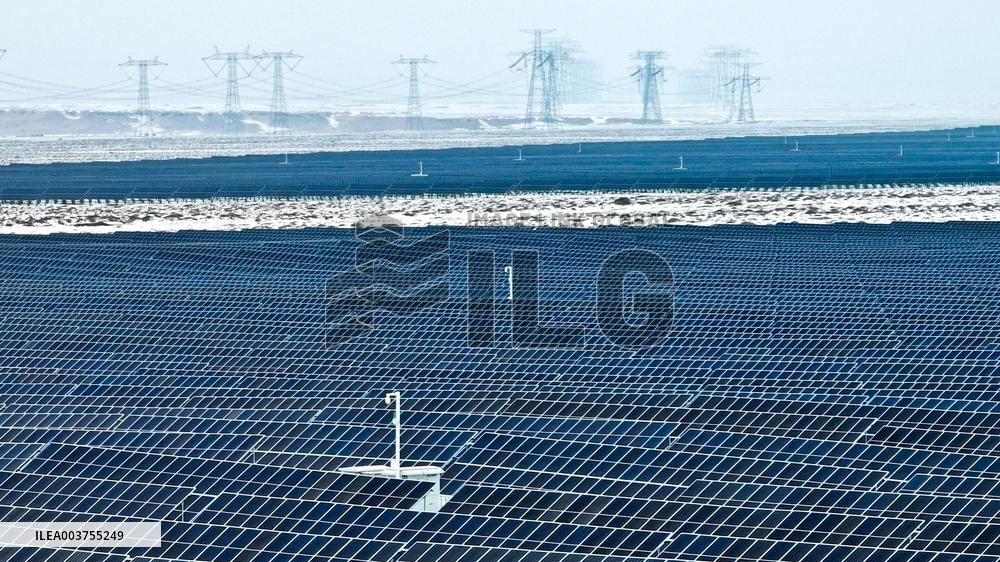 Wind Turbine Cluster in The Desert in Zhangye