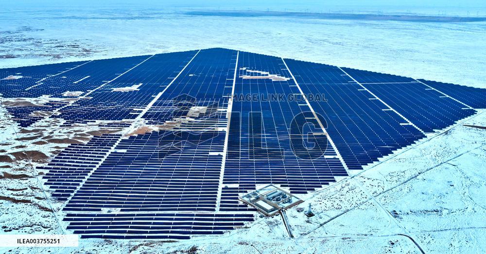 Wind Turbine Cluster in The Desert in Zhangye