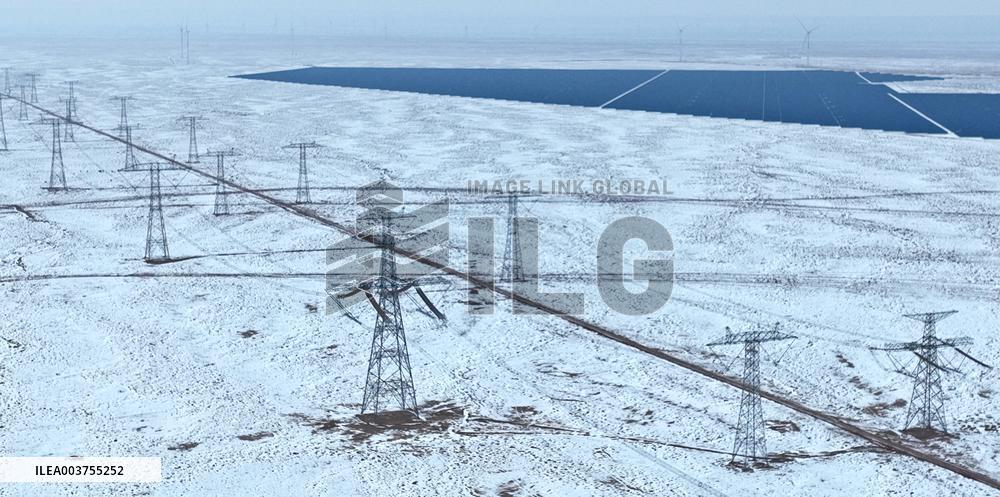 Wind Turbine Cluster in The Desert in Zhangye