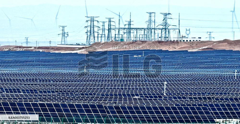 Wind Turbine Cluster in The Desert in Zhangye