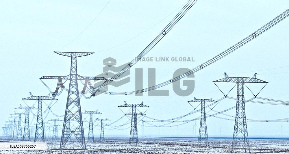 Wind Turbine Cluster in The Desert in Zhangye